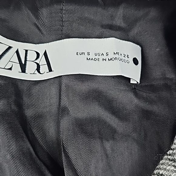 Zara NWT Gray Wool Blend Checked Lapel Collar‎ Pocket Double Breasted Coat Small - Picture 3 of 12